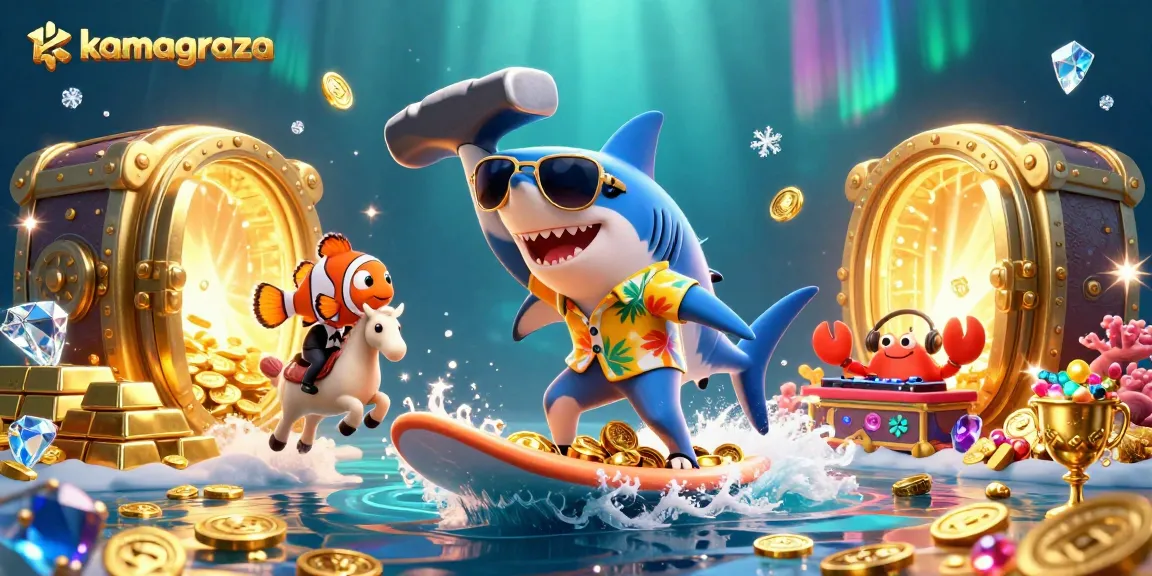 Win big with kamagraza while enjoying a festive 3D underwater casino scene filled with treasures!