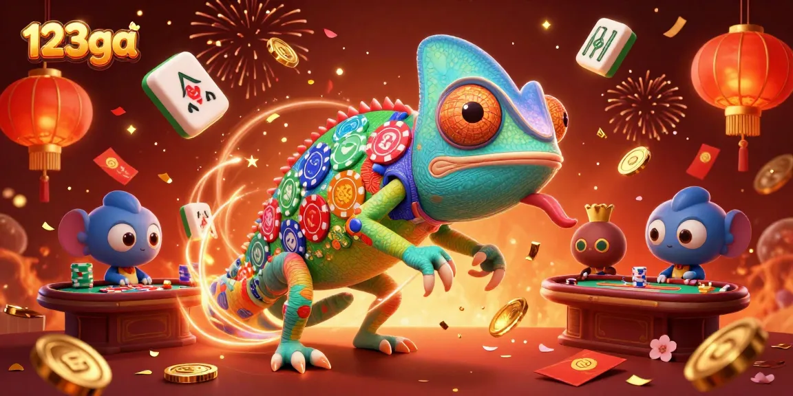 Join the excitement at 123ga and win with vibrant casino elements and engaging chameleon themes.