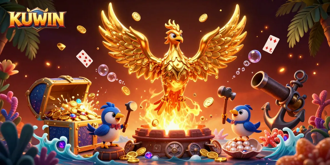 KUWIN delivers thrilling jackpots with vibrant treasures and dynamic game elements in a captivating casino scene.