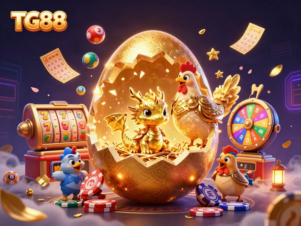 Engage with the thrilling TG88 casino experience featuring a golden dragon emerging from a nest of poker chips.