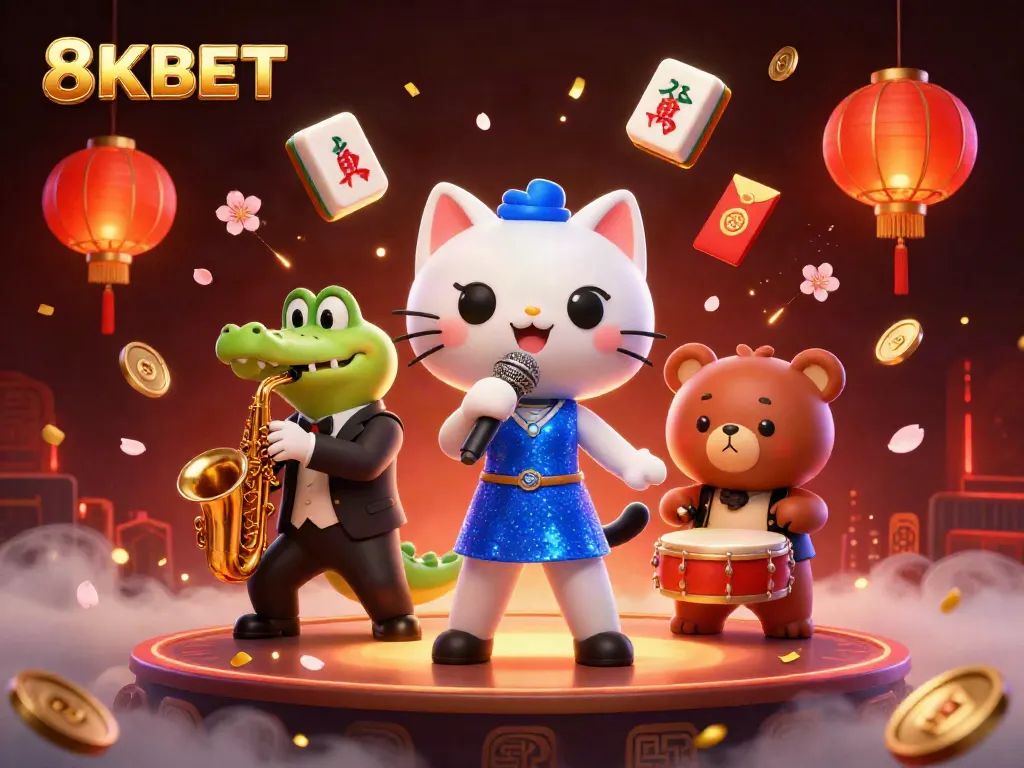 Experience winning moments at 8KBET with vibrant scenes of fun characters and celebratory elements.