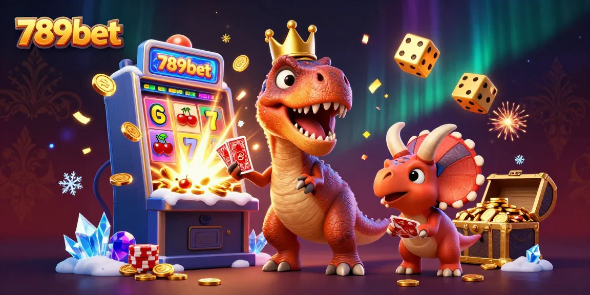 Experience thrilling casino fun with 789bet's animated T-Rex and triceratops in vibrant 3D.