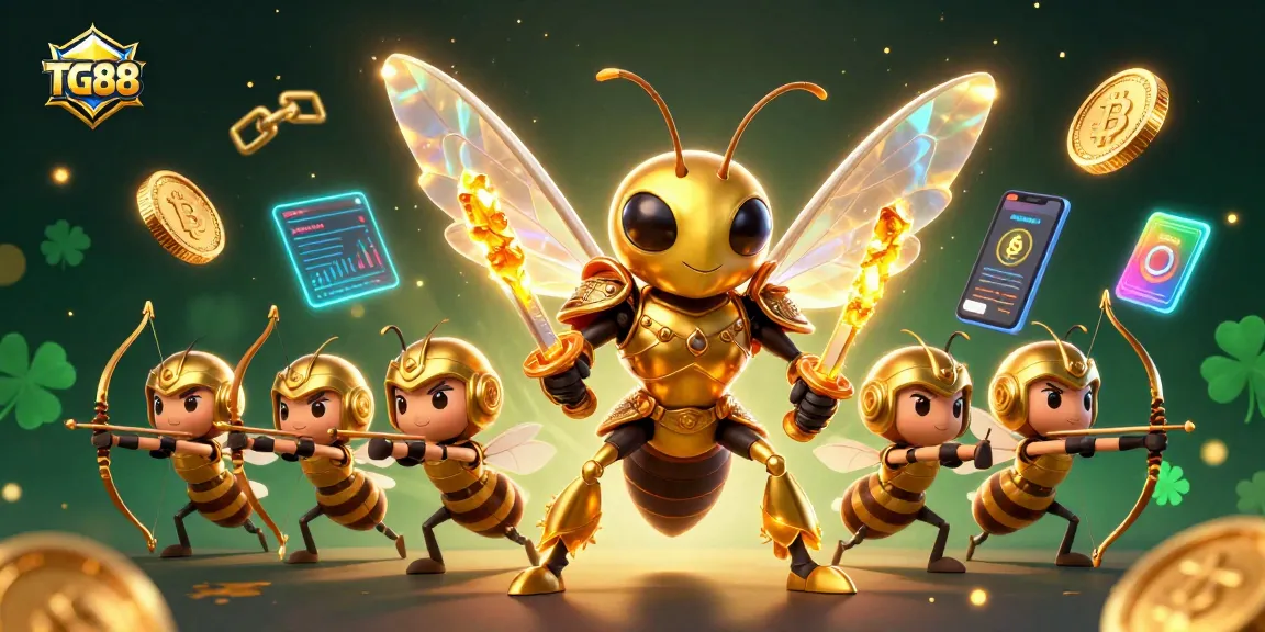 TG88 showcases a dynamic gambling scene with golden hornet warriors in a casino setting, highlighting exciting betting action.