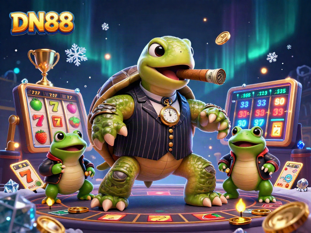Experience the excitement of DN88 with a vibrant casino scene featuring dynamic characters and games.
