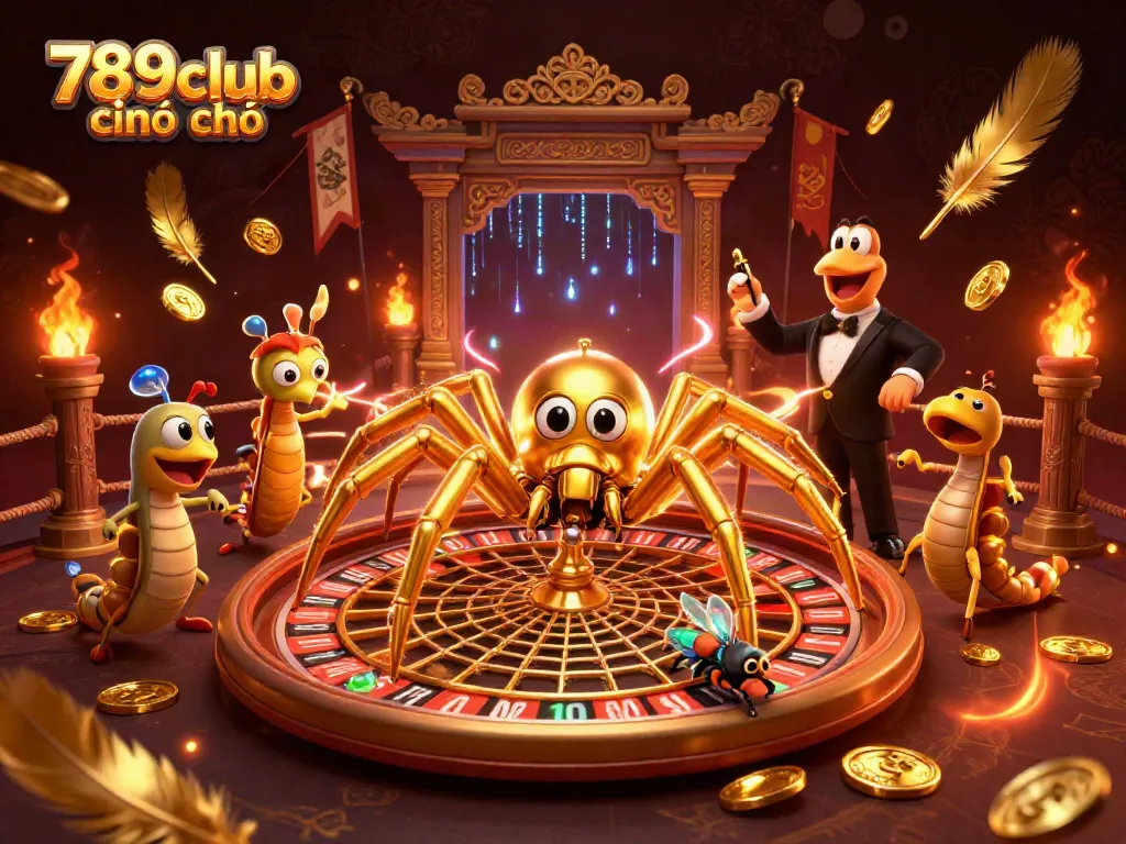 Experience thrilling gaming with 789club chính chủ, featuring a golden spider and roulette wheel.