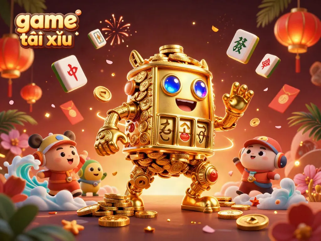 Engage in the game tài xỉu with lively visuals of a golden golem and dynamic casino elements.