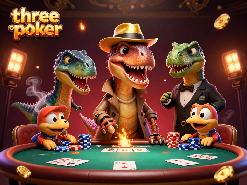 Experience thrilling three card poker action with a velociraptor card counter at the table!