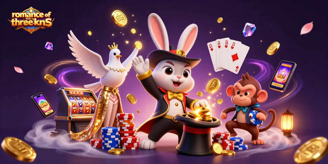 Engage in the romance of the three kingdoms with a magical illustration showcasing dynamic casino games and characters.