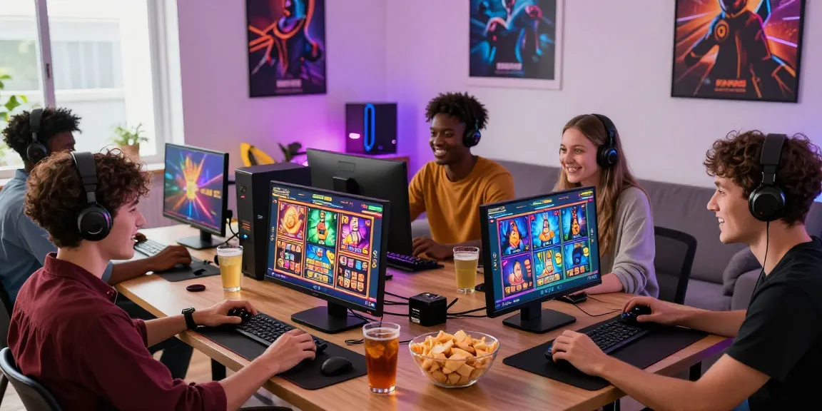 Friends enjoying games on oppa86 situs with vibrant visuals and relaxed atmosphere.
