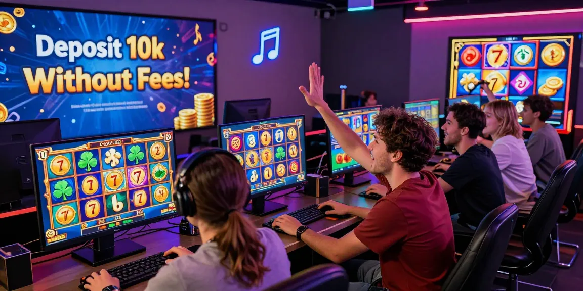 Players celebrating their wins on Hwgslot with depo pulsa 10k tanpa potongan in interactive gaming lounge.