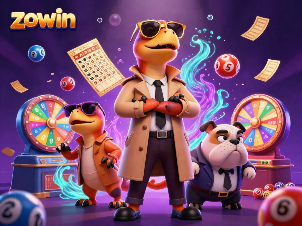 Zowin raptors in a trench coat attempt VIP entry while a bulldog bouncer watches, set in a vibrant casino