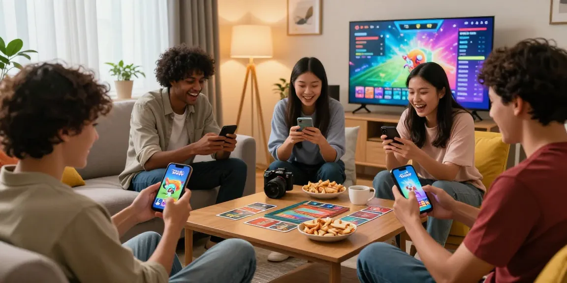 Friends enjoying the app zowin while playing card games in a cozy living room