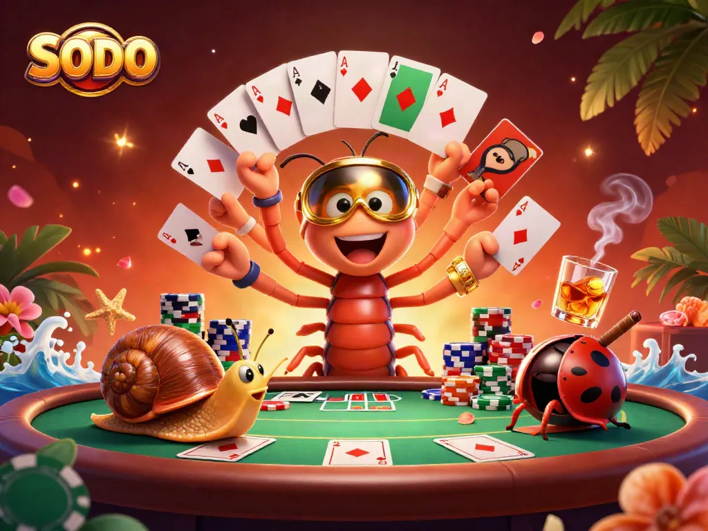 SODO players compete at a vibrant casino scene with unique characters and cards in play.