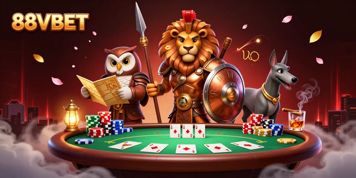 Engage with gaming excellence at 88VBET, featuring a vibrant poker scene with strategic characters.