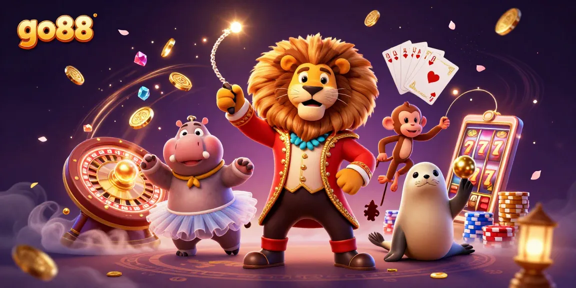 Play exciting games with go88 in this vibrant casino illustration featuring dynamic characters and elements.