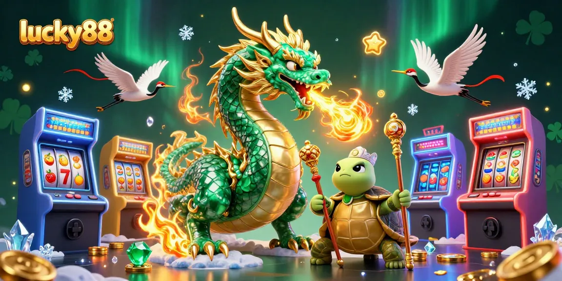 Experience the excitement of lucky88 slots with dragons, turtles, and vibrant casino elements.