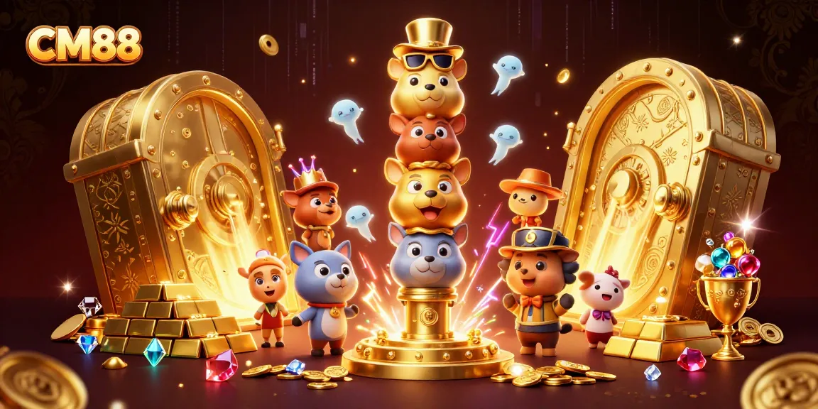 Experience the action at CM88 with a vibrant casino-themed digital illustration showcasing excitement and treasures.