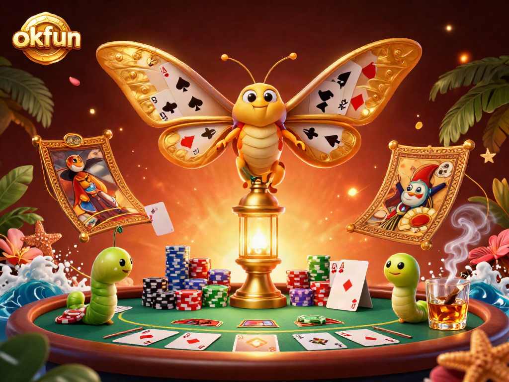 Engage in thrilling gameplay with okfun at a vibrant poker table surrounded by stunning casino elements.