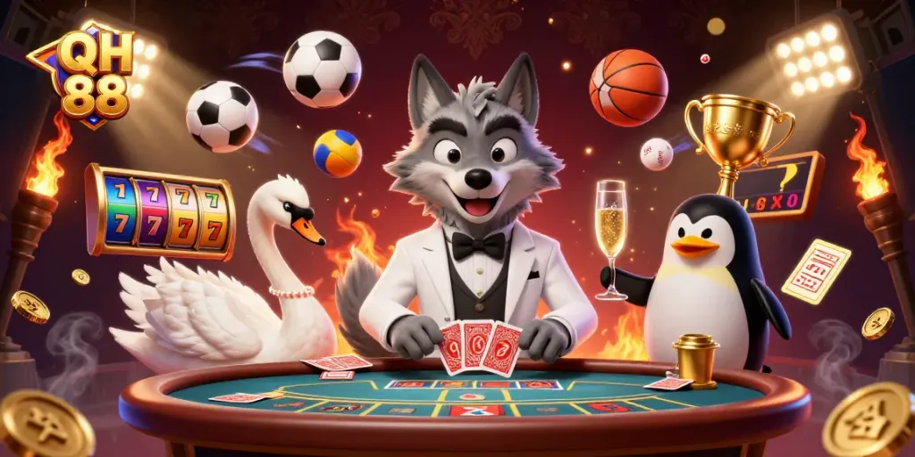 Experience thrilling casino action with QH 88, showcasing vibrant characters and dynamic game elements.