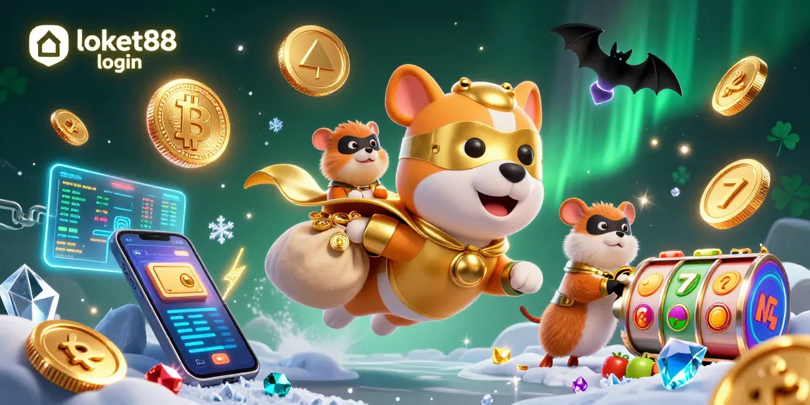 Engage with strategic loket88 login through an exciting gaming scene packed with lively characters and vibrant casino elements.