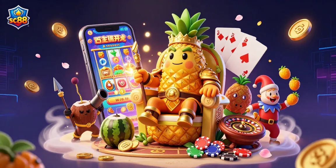 Engage with the colorful sc88 casino scene, showcasing vibrant slot games and festive characters.