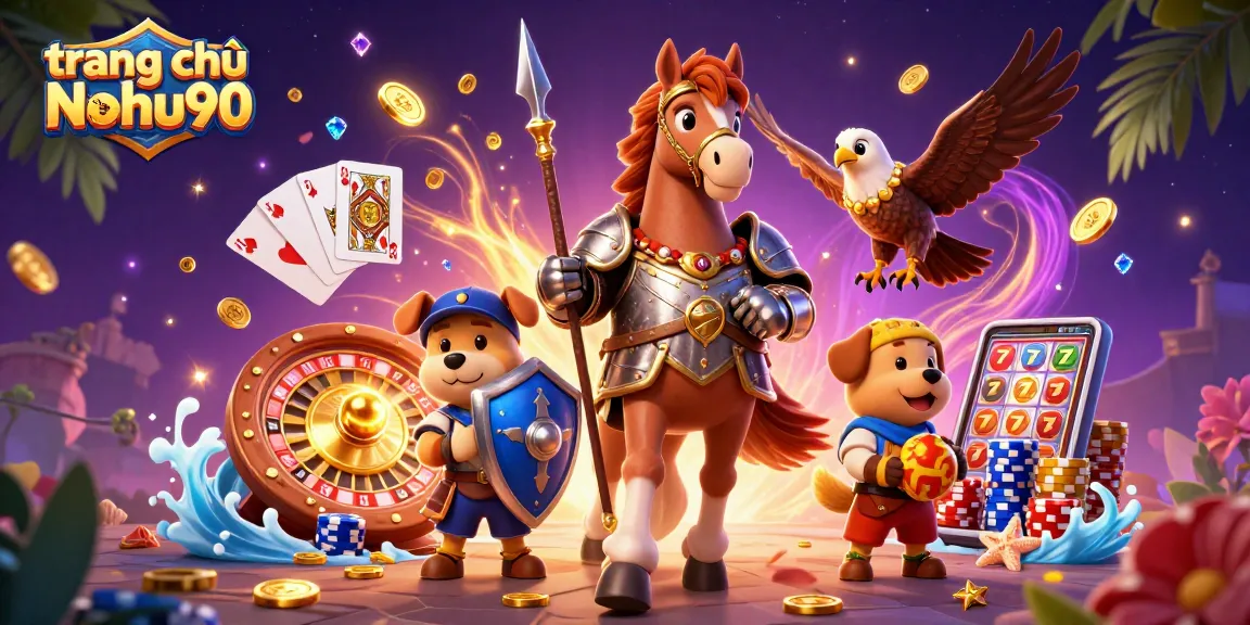 Spin for jackpots at trang chủ Nohu90 with a vibrant scene featuring knights and treasures.