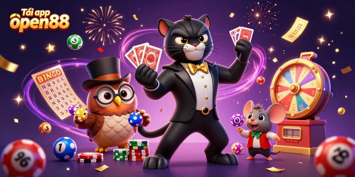 Engage with Tải app open88 for thrilling casino experiences featuring colorful lottery scenes and dynamic characters.