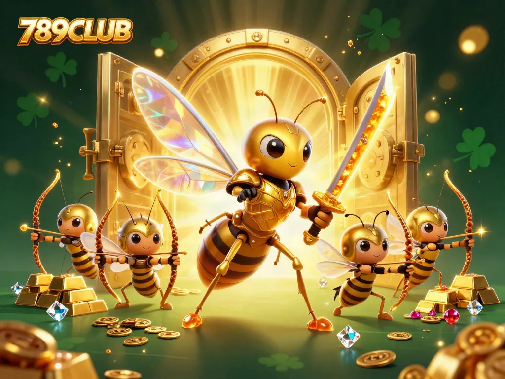 Engage with 789CLUB's vibrant casino adventure featuring golden characters and dynamic treasure elements.