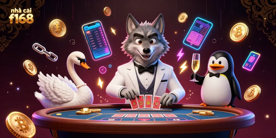 Experience thrilling games at nhà cái f168 with vibrant 3D visuals of baccarat, cards, and crypto coins.