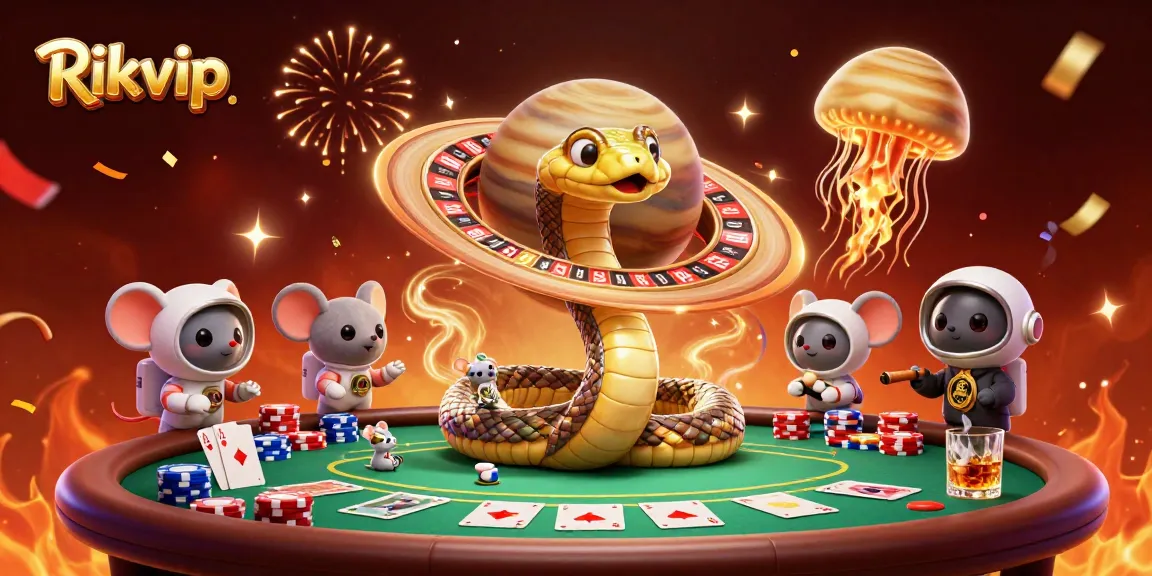 Experience Rikvip's exciting gaming atmosphere with a cosmic dealer and animated betting action.
