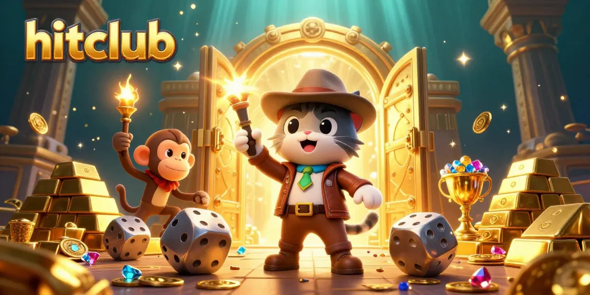 hitclub's 3D explorer cat uncovers treasure in a vibrant casino-themed scene.