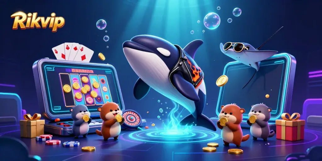 Engage with the thrilling world of Rikvip as an orca, a stingray, and sea otters dive into a captivating casino adventure.