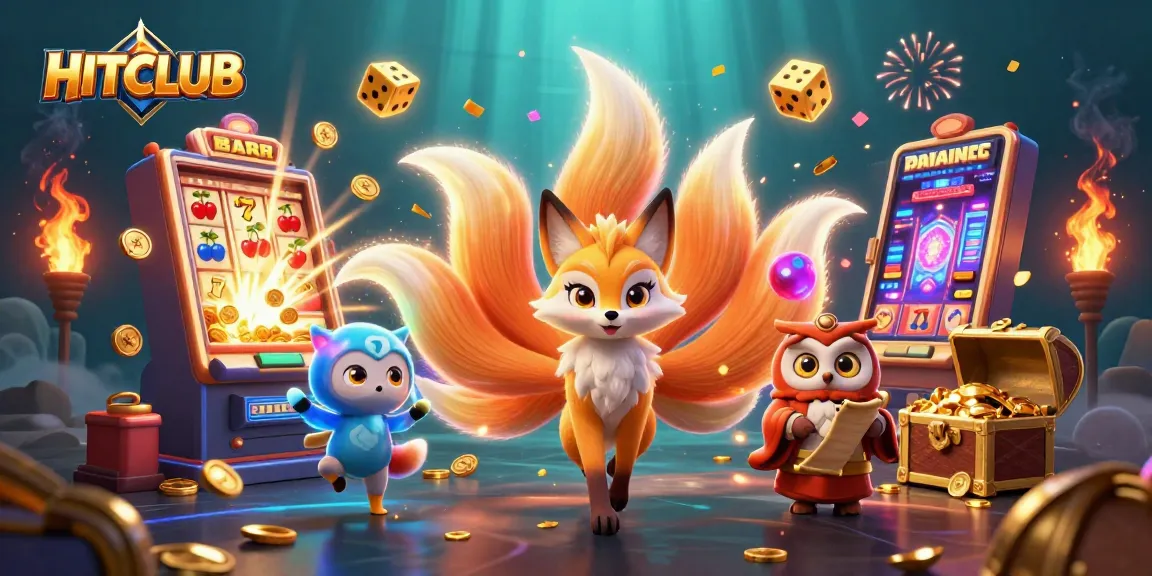 Hitclub illustrates excitement with vibrant characters and slot symbols bursting with energy.