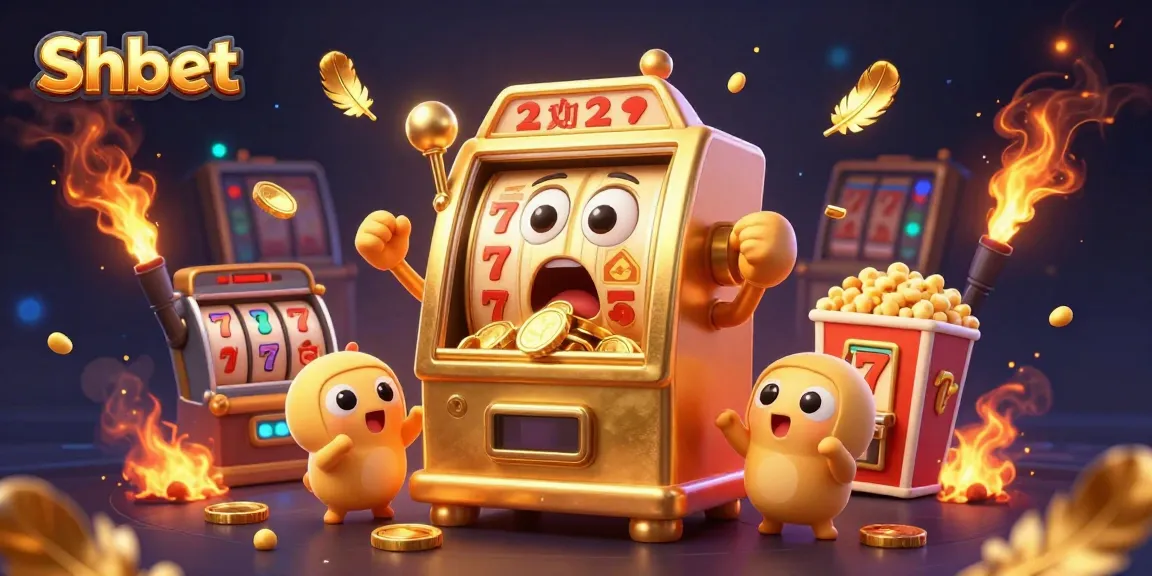 Witness Shbet's explosive jackpot scene with a golden slot machine amid celebratory chaos and game elements.