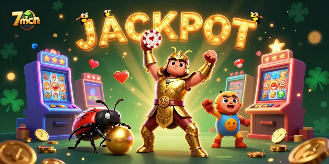 Experience the excitement of 7mcn with a cartoon beetle championing victory while rolling winning bets!