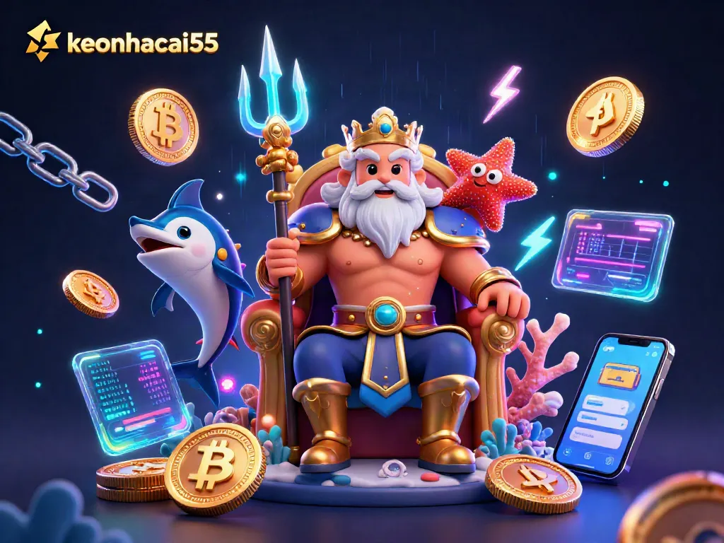 Engage with keonhacai55 in a vibrant virtual casino realm featuring Neptune and crypto elements enhancing the experience.