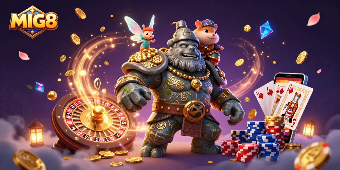 MIG8 brings excitement with a 3D golem guardian and magical fairy in an online gaming scene