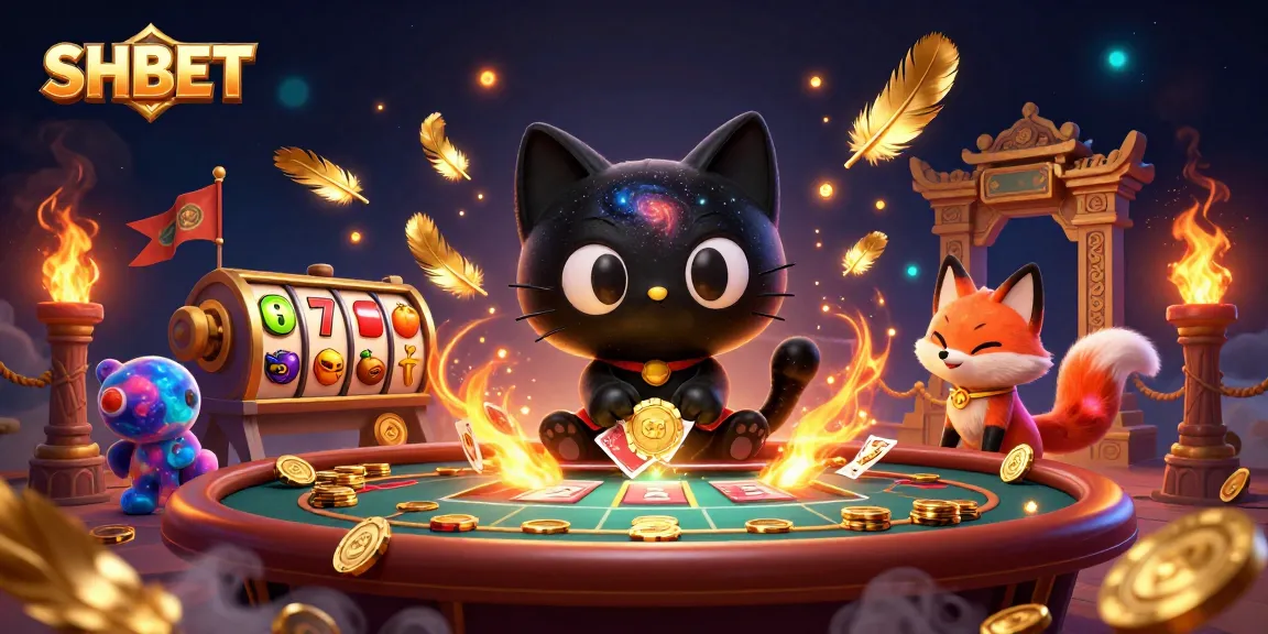 Engage with SHBET's cosmic casino experience featuring vibrant 3D characters, dynamic game elements, and a thrilling atmosphere.