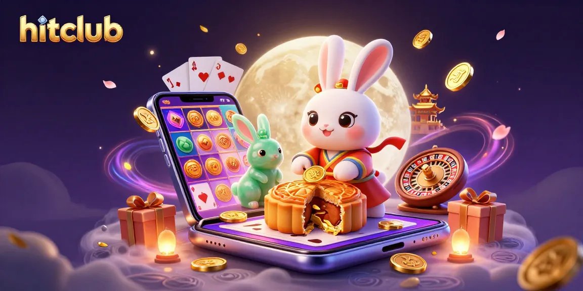 Experience hitclub's exciting gaming scene with the moon rabbit, vibrant slot games, and poker chip rewards.
