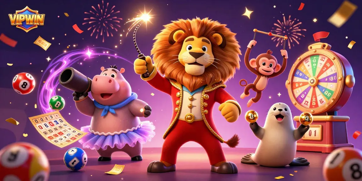 Engage with the lively world of VIPWIN featuring a circus-themed gambling illustration.