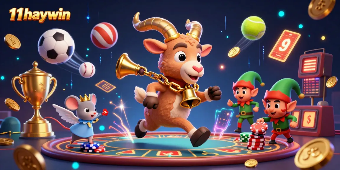 Experience thrilling games with 11haywin in this vibrant and immersive 3D casino illustration.