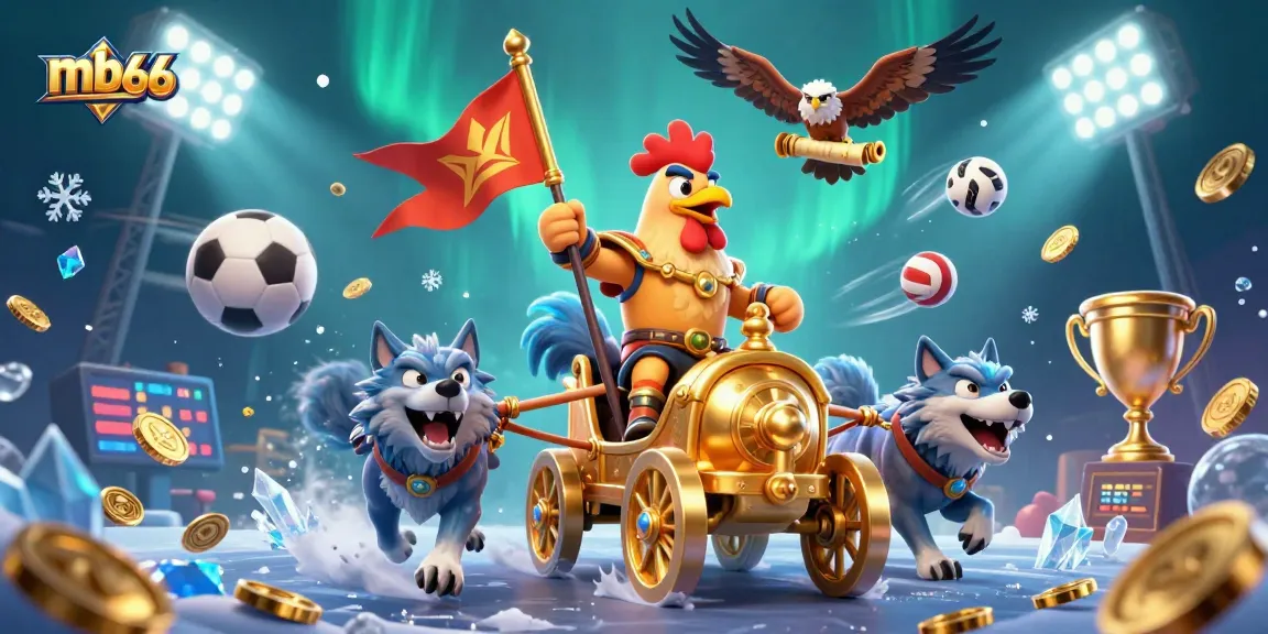 Experience thrilling games at mb66 with a dynamic 3D casino illustration showcasing energetic sports action.