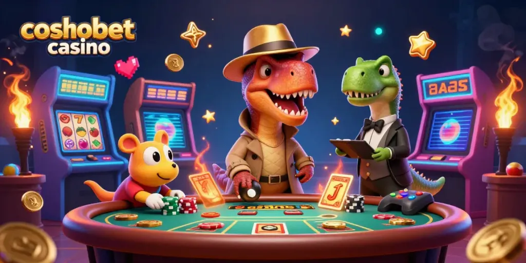 Experience the thrill of cosmobet casino with cartoon characters engaging at a lively blackjack table.