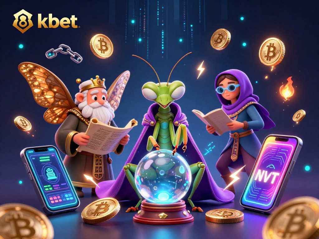 Engage with the vibrant 8kbet scene featuring mystical fortune tellers and crypto elements in a dynamic casino illustration.