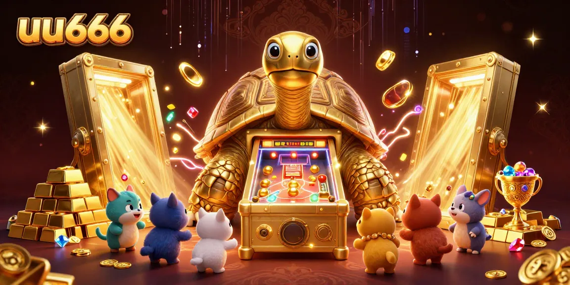 Experience the excitement of uu666 in a vibrant casino scene featuring a golden tortoise pinball machine.