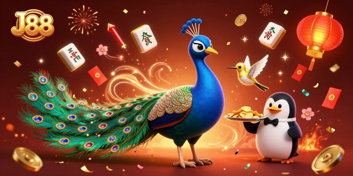 Experience exciting gaming moments with J88, featuring jubilant characters and colorful casino elements.