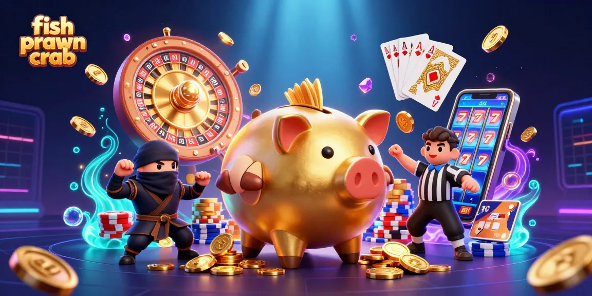 Engage in the excitement of fish prawn crab games with golden coins and animated characters.