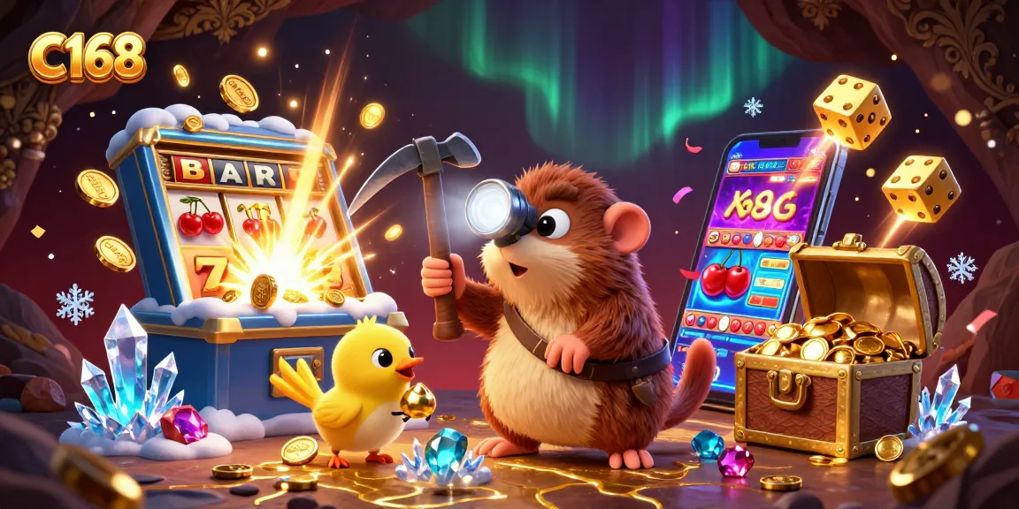 Experience thrilling jackpots with C168's exciting casino games in a vibrant 3D illustration.