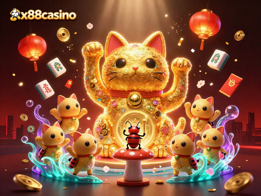 Enjoy the vibrant world of xx88casino with golden fireflies and casino symbols in a whimsical scene.