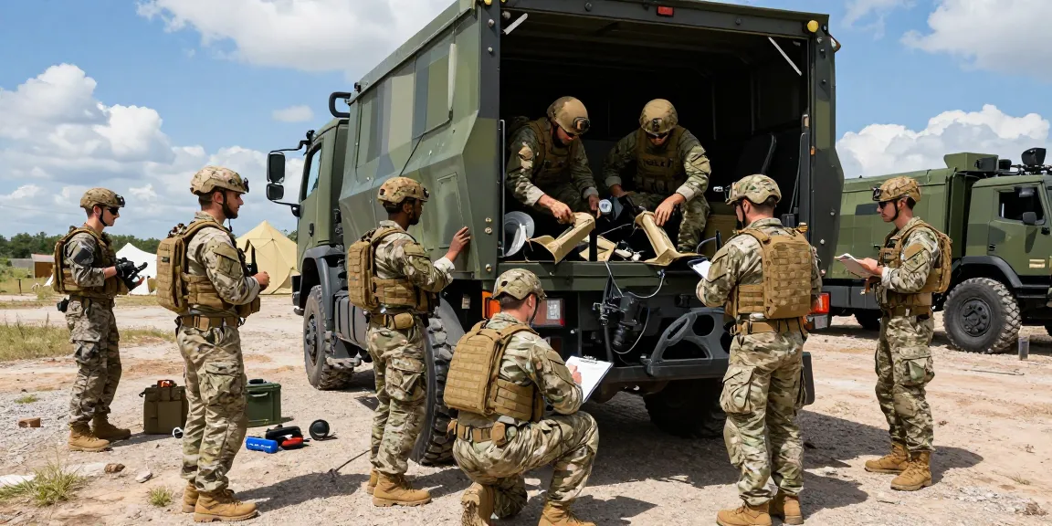 88M soldiers performing vehicle maintenance during training at a military base.